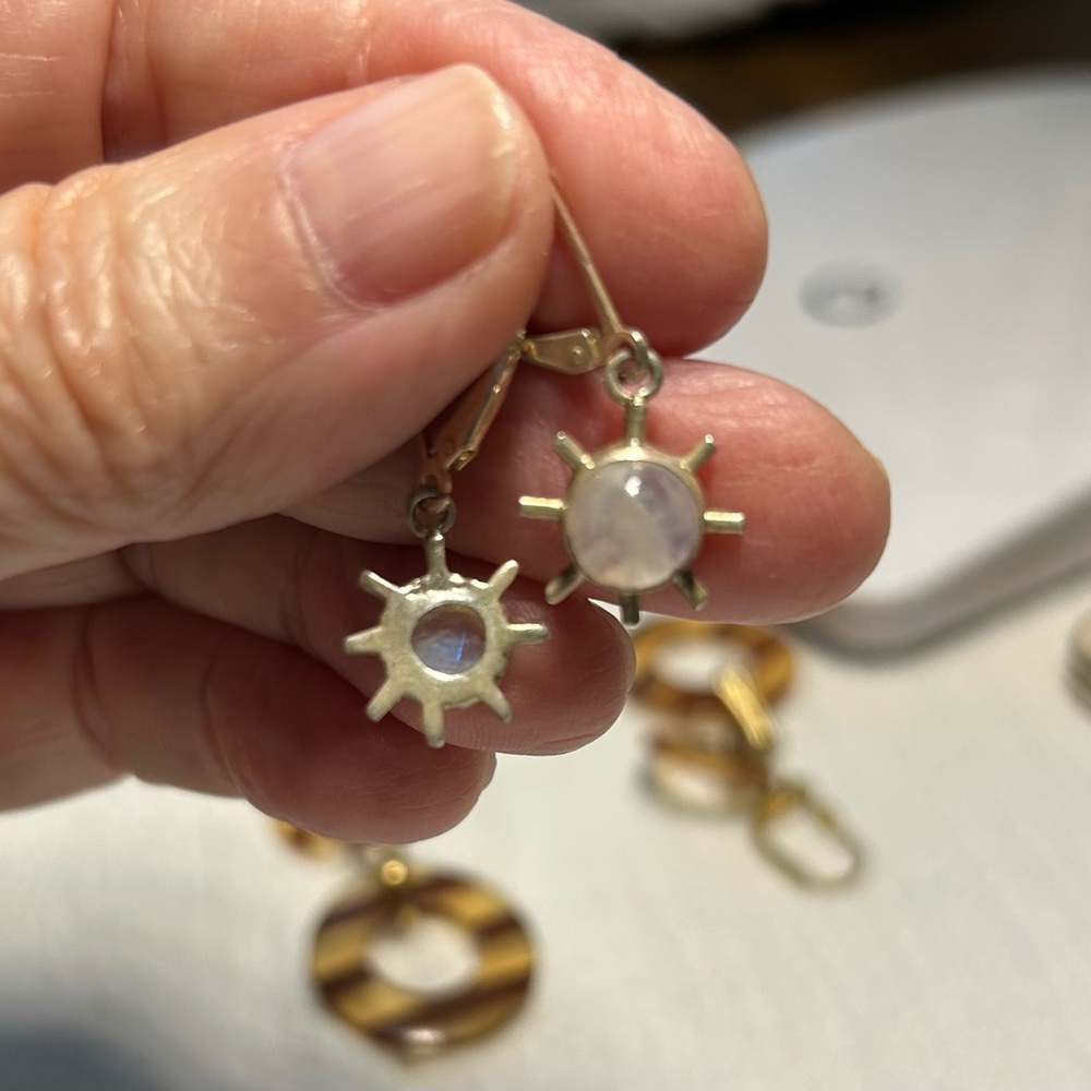 Silver Sunburst Earrings with Moonstone